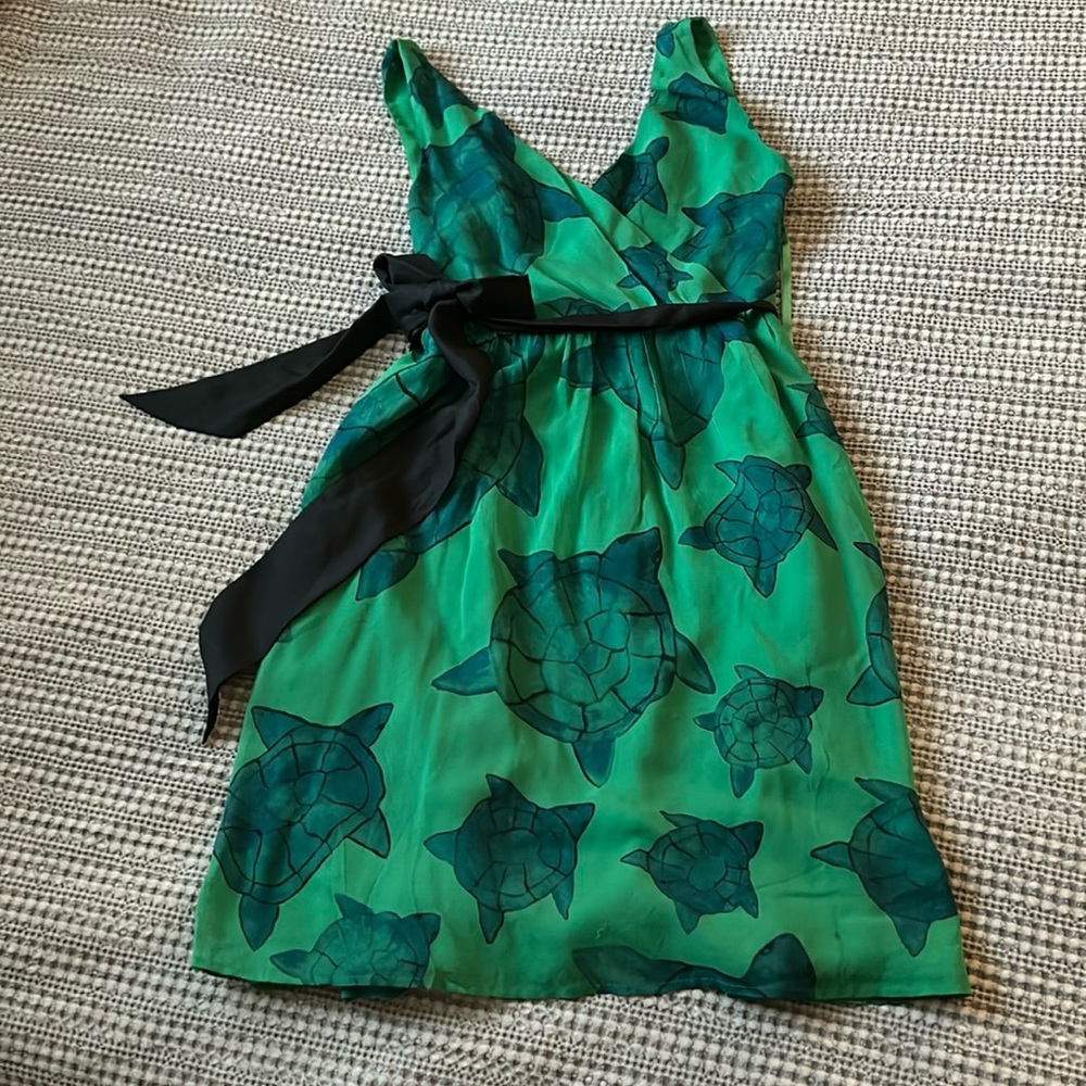 Moulinette Soeurs Green Turtle Print Midi Dress